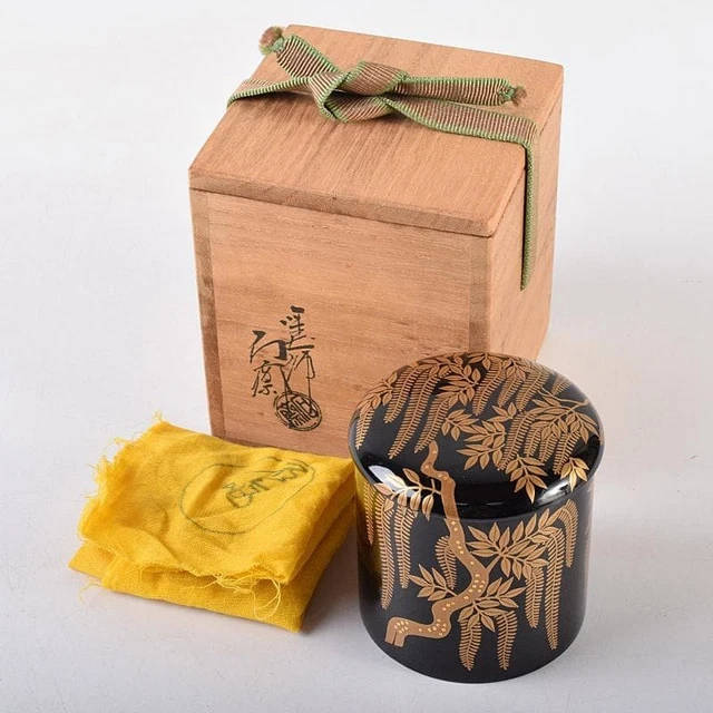 Natsume Japonais Laqué Noir Pour Cérémonie Du Thé (Chado) - Design élégant - NEUF