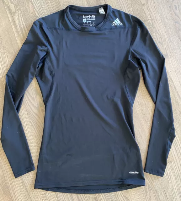 Men’s ADIDAS Techfit Climalite Compression Black Crew Long Sleeved Shirt Size M