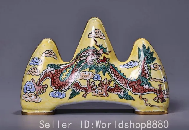 4" Old China Qianlong Marked Colour Enamel Porcelain Dragon PenRack