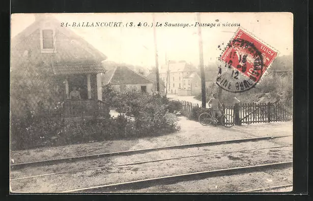 CPA Ballancourt, le Saussaye, Passage a niveau 1912