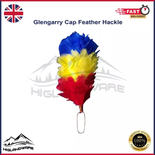 Glengarry Cap Plume Hackle 6" Red, Yellow, Blue Balmoral Hat Feather Hackles NEW
