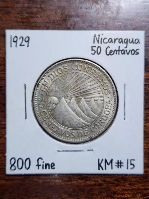 1929 Nicaragua 50 Centavos, 800 Silver