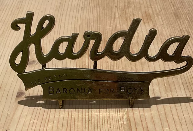 Vintage Baronia For Boys Handia Brass Sign Plaque Advertising Shop Haberdashery
