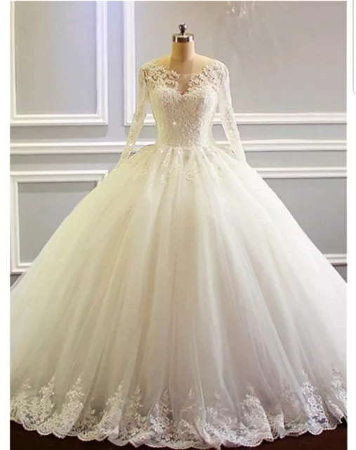 UK Short Sleeve White/Ivory Off Shoulder Lace Ball Gown Wedding
