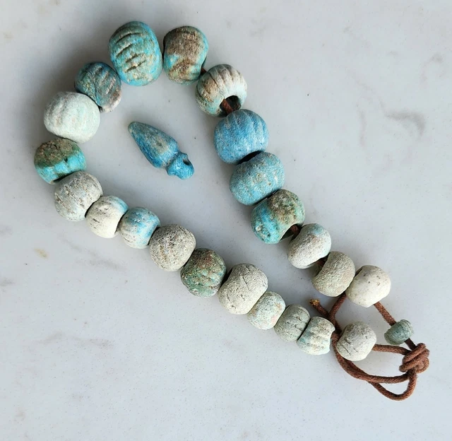 Rare Ancient Excavated Blue Faience Melon Beads
