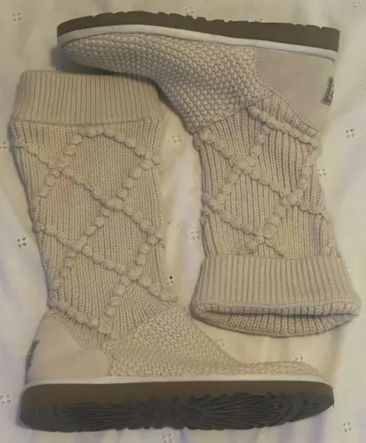 Ugg Classic Argyle Knit Cream Size 8 Retail $160 Rare Fast Ship