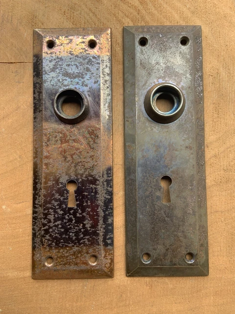 Vintage Pair Art Deco Style Fancy Door Knob Back Plates Restore