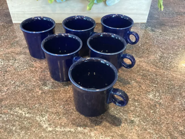 Fiesta Ware HLC Cobalt Blue Tom and Jerry Coffee Mugs Made In USA Set of 6 (A)