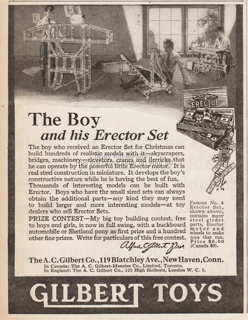 1920 Gilbert Erector Set Construction Toy New Haven CT Vintage Magazine Ad