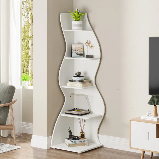 5 TIER MODERN Bookcase Bookshelf Wood Corner Shelf Storage Display Rack