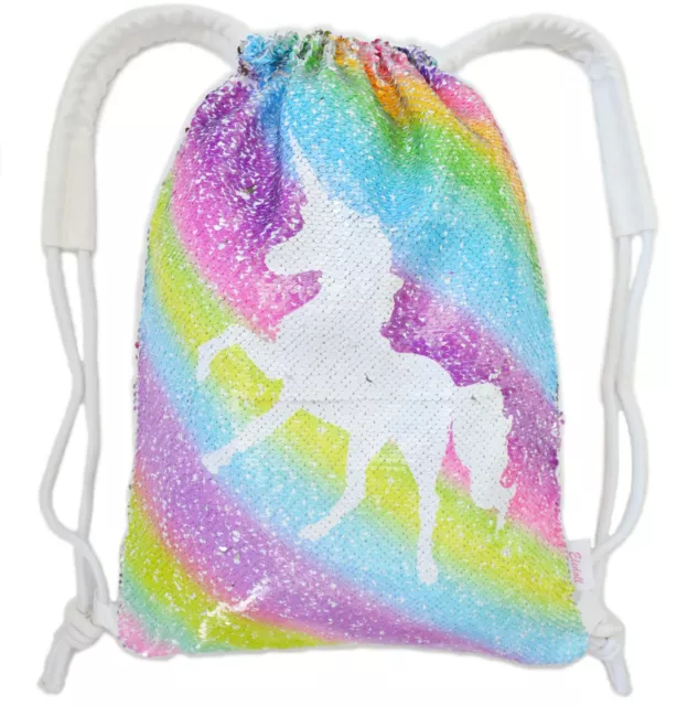 Eledoll Rainbow Unicorn Magic Reversible Sequin Drawstring Backpack Summer Camp