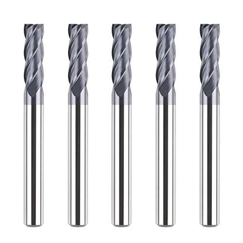 5PCS 12401 4 Flutes Carbide CNC End Mill, Square Nose 1/4 inch Shank, 2-1/2 i...