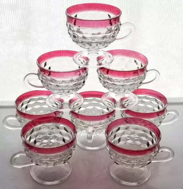 Indiana Colony Glass 8 Clear Whitehall Ruby Flash Band 6 ounce Punch Cups
