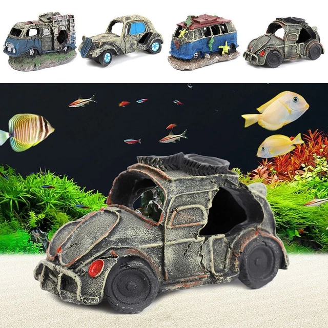 Shrimp Hiding Fish Tank Decoration Wreck Car Aquarium Ornament Broken Vehicle