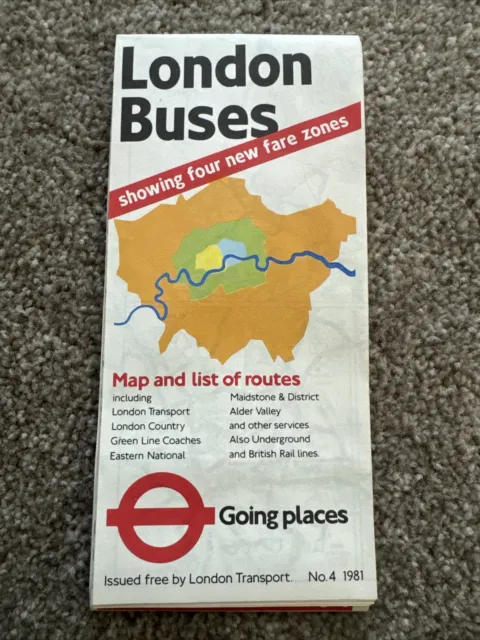 London Transport Buses Map & List Of Routes 1981 No 4 Showing New Fare Zones