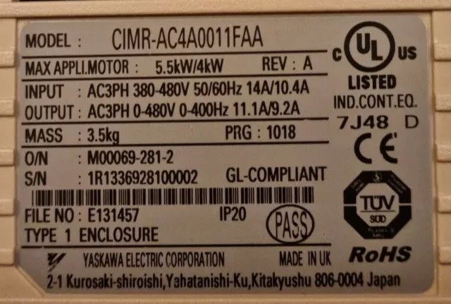 Yaskawa A1000 5,5KW CIMR-AC4A0011FAA 3