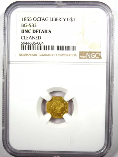 1855 Liberty California Gold Dollar G$1 BG-533. NGC Uncirculated Detail (UNC MS) 2