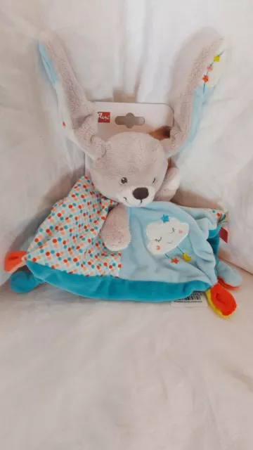 Doudou Plat Lapin Bleu Nuage Blanc INFLUX CORA  Neuf Étiquette
