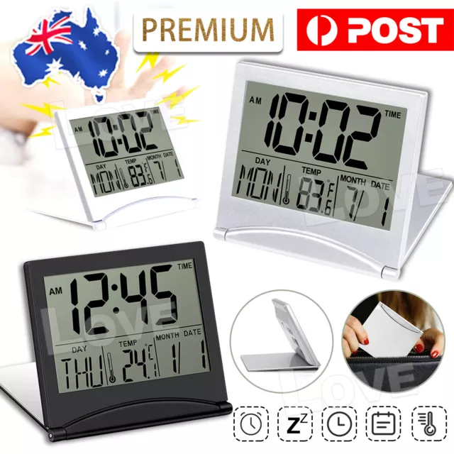 Home Digital LCD Screen Travel Alarm Clocks Desk Thermometer Timer Calendar