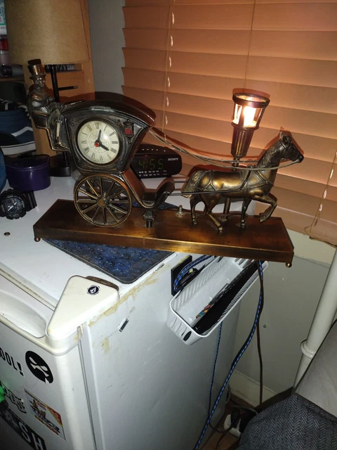 United Sessions Clock #701 Bronze Brass Horse Carriage Hansom Cab 6
