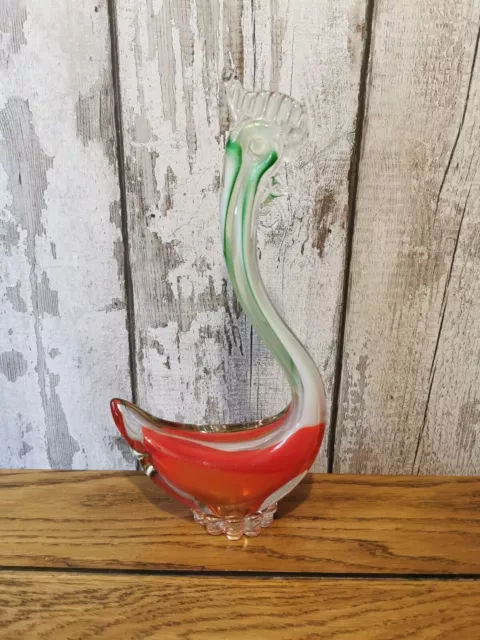 Vintage Murano Glass Cockerel Medium/large Red Orange Green White