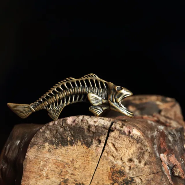 Pure Brass Piranha Skeleton Keychain Hanging Animal Fish Miniature Pendant Craft