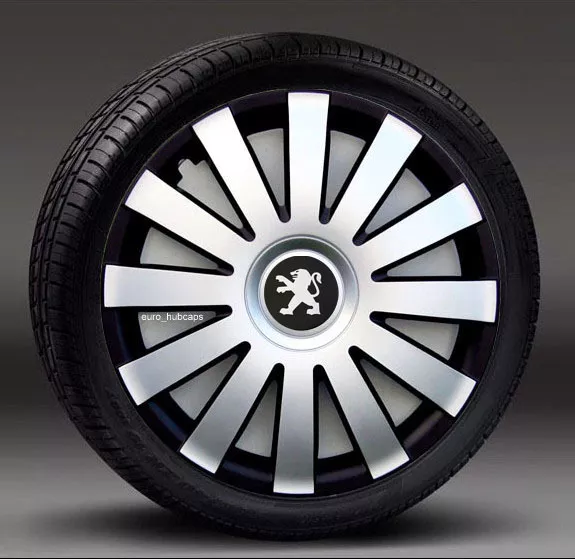 Black/Silver 15" wheel trims, Hub Caps, Covers to Peugeot 207 (Quantity 4)