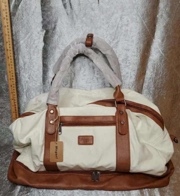 Wogarl Weekender Bag Overnight Travel Duffel Carry on canvas leather toiletry