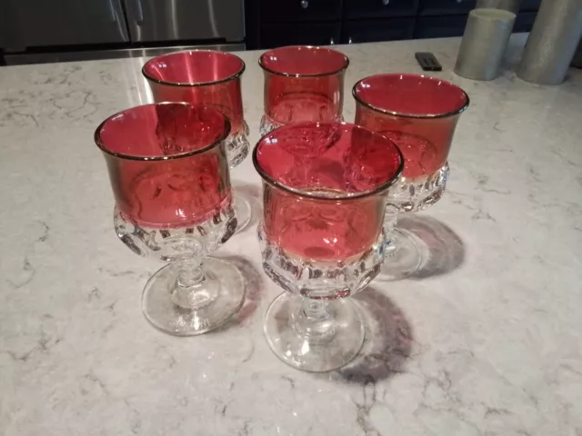 Vintage Kings Crown Ruby Red Thumbprint Water Glasses Goblets  - Set of 5