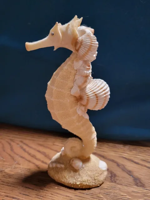 Seahorse Figurine With Seashells Resin Statue Shelf Decor 5.5" Tall