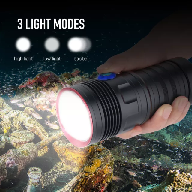 LED Scuba Diving Flashlight Torch Light Fish Lamp Underwater Max 100m AU 2