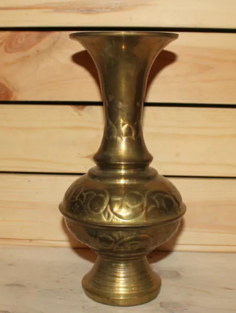 Vintage hand made ornate floral brass vase