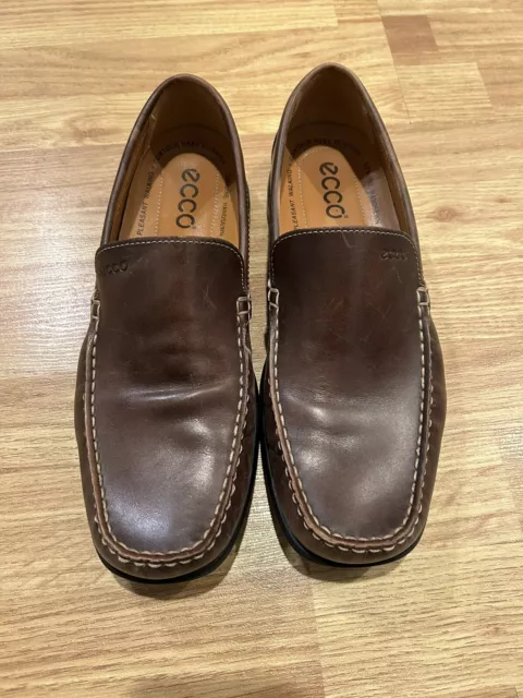 ECCO MOC SLIP On Mens Size EU 44 US 10-10.5 Brown Leather Driving Shoes ...