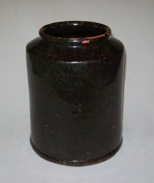 Old Antique Vtg 19th C 1800s Redware Pottery Jar Beautiful Glaze Very Nice