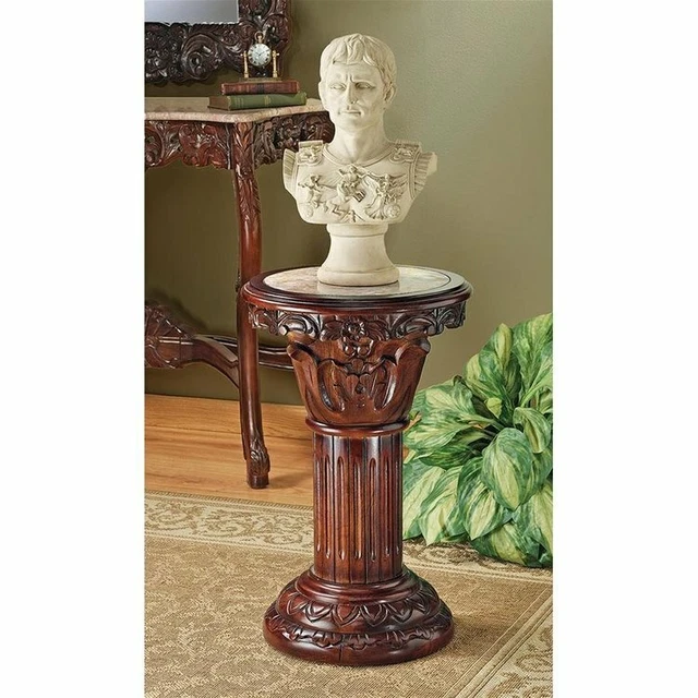25" hand carved ornate solid rose marble inlay column fluted stand museum mount