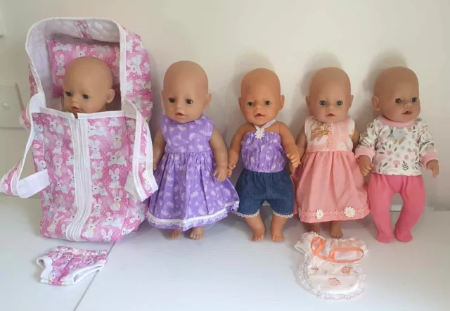 Dolls Clothes made to fit 43cm Baby Born Doll. 2x Dress, 1x Playsuit