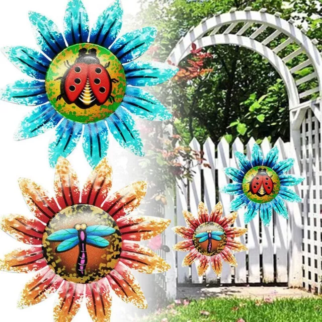 Lawn Fence Ornament Metal Flower Wall Art Hanging Sculpture Garden Decoration