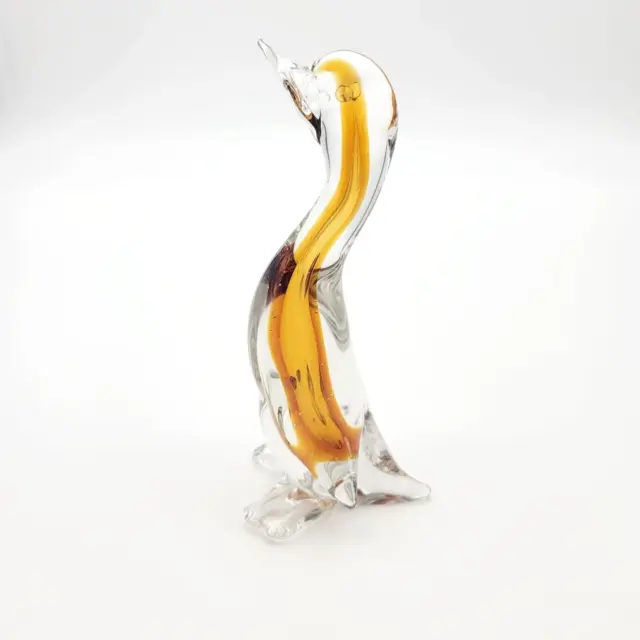 Vintage Art Glass Clear Golden Yellow Duck Sculpture Figurine