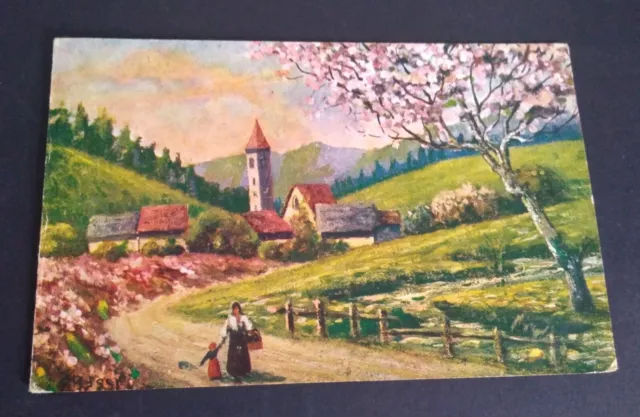 vecchia CARTOLINA postale ILLUSTRATA  1918  viaggiata francobollo