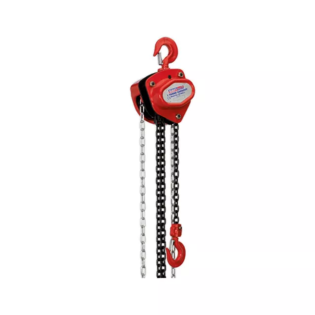 Chain Block 1tonne 2.5m Safety Latches Compact Gear Housing Sealey