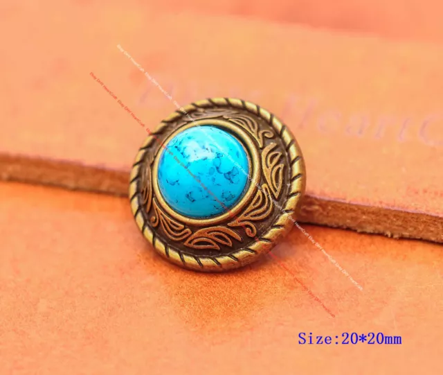10X 20mm Latón Flor Cuero Accesorios Cinturón Azul Cielo Turquesa Concho