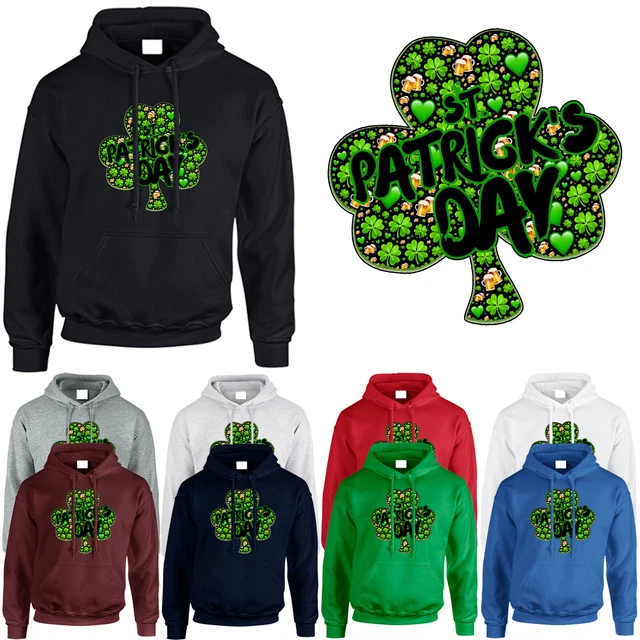 Felpa con cappuccio da uomo giorno di San Patrizio foglia irlandese folletto trifoglio unisex felpa con cappuccio regalo