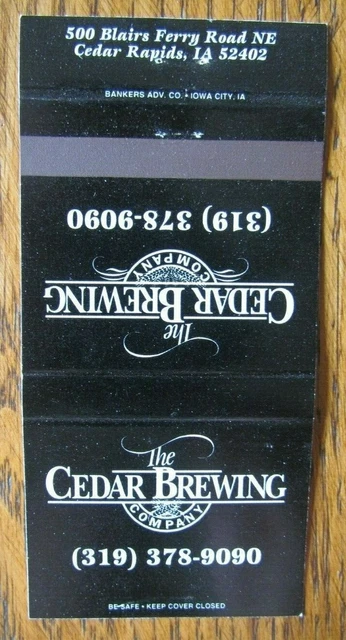 Cedar Brewing Company Brew Pub (Cedar Rapids, Iowa) Beer Matchbook Matchcover F1