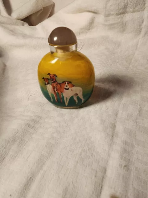 Exquisite Old Chinese hand painted dog Great Dane snuff bottle 8583