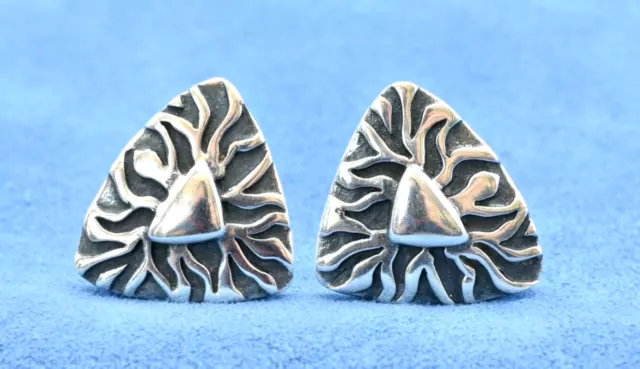 Large Vintage 950 Sterling Silver EMILIA CASTILLO Mexico Zebra Clip On Earrings