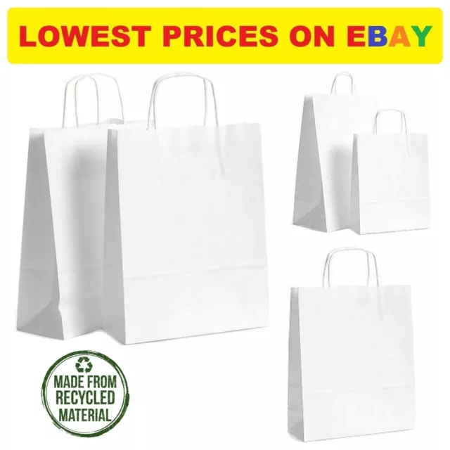 White Paper Bags With Handles Large Small 100 50 25 Party Gift Sweet Carrier Sos