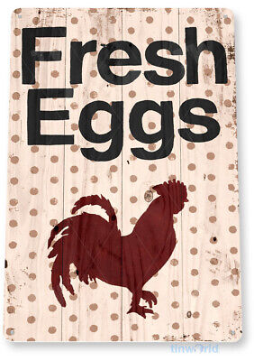 TIN SIGN Fresh Eggs Rooster Metal Décor Chicken Coop Kitchen Cottage Farm A826