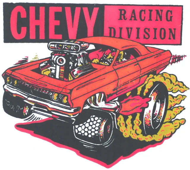 1963 Chevy Racing Division Vintage 70's Roach T-Shirt transfer / Iron on.NOS