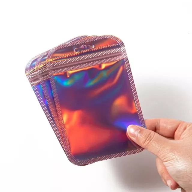 50pcs Self-Sealing Ziplock Bags Pink Holographic Laser Foil Pouch