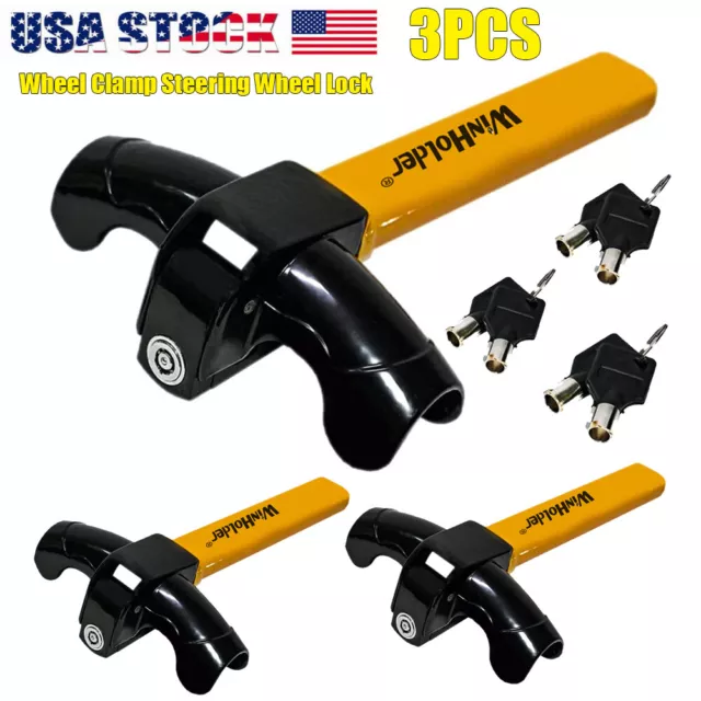 Universal 3Pcs Steering Wheel Lock Anti-Theft Security System Car Truck SUV Auto